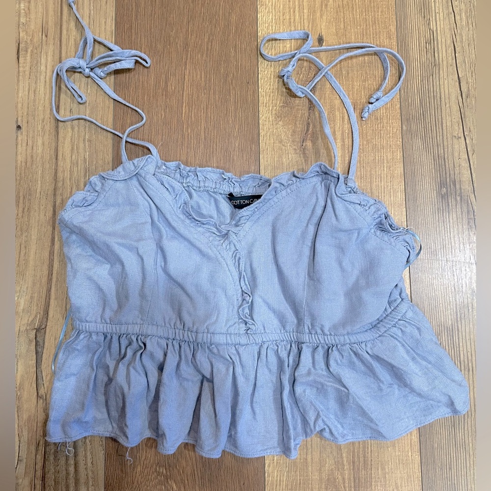 Blue Ruffle Cropped Tank In very